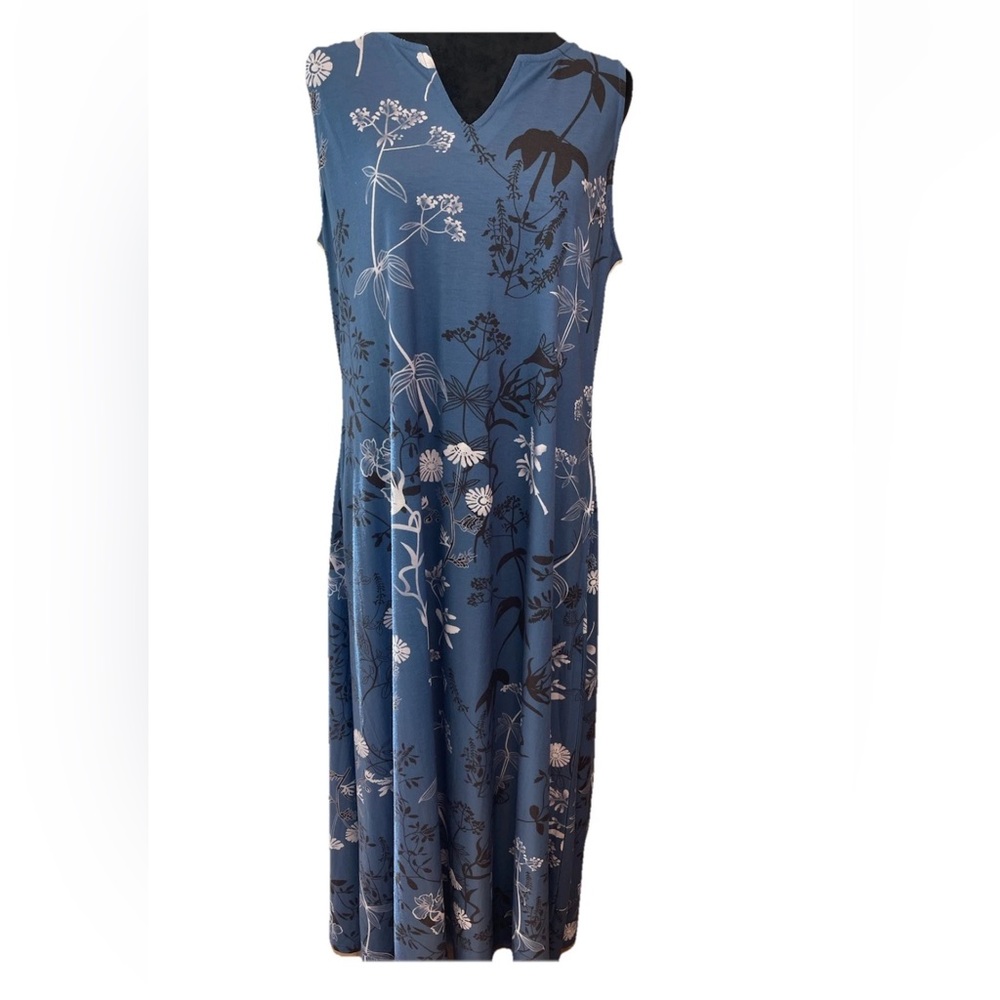 🆕Made with Love blue floral maxi tank sleeveless dress NWT ladies size L pocket